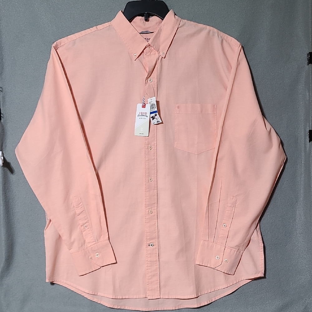 IZOD SALTWATER Men's Light Coral Long Sleeve Button-Down Shirt - Size XL‎ NWT
